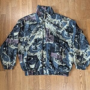 Vintage Carte Abstract Silk Bomber – 100% Silk 90s Art Scene Jacket 🎨🕺 (L)